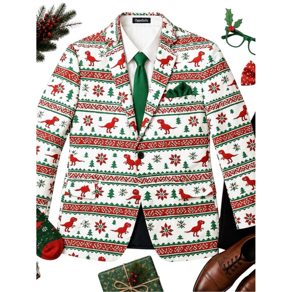 OppoSuits Christmas Dinosaur Holiday Blazer Novelty Suit Jacket Men's Size 46